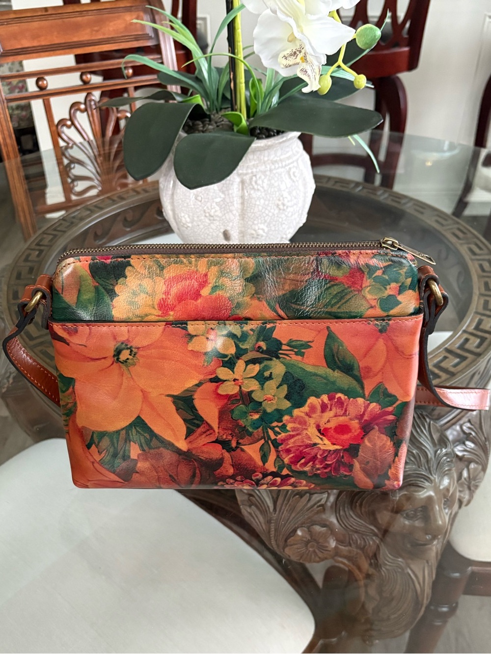 🤎🧡PATRICIA NASH CARMELINE MULTI-COLORED FLORAL LEATHER CROSSBODY BAG!🤎🧡 - Picture 2 of 9
